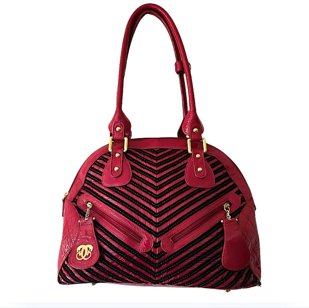Sharif Original 1827 Designer Purse Red/Black Leather Shoulder Bag *Bonus Tote - Picture 1 of 14